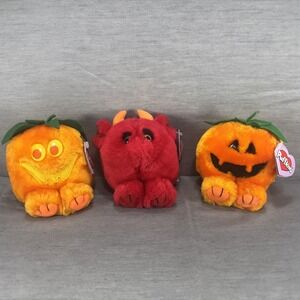 Swibco Puffkins Red Devil Jack Pumpkin Gourdy Beanbag Plush Halloween Limited